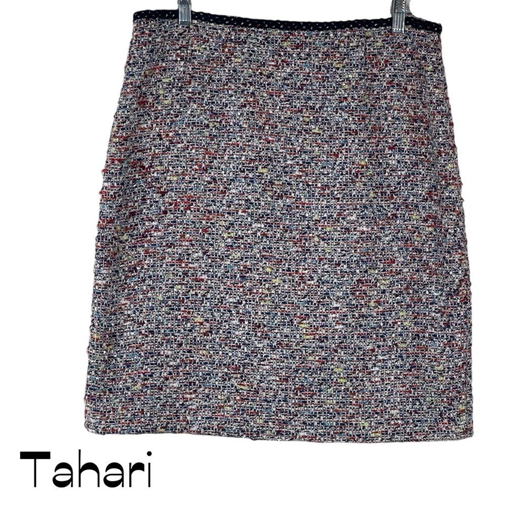 Tahari Blue Red Woven Straight Skirt Size 12